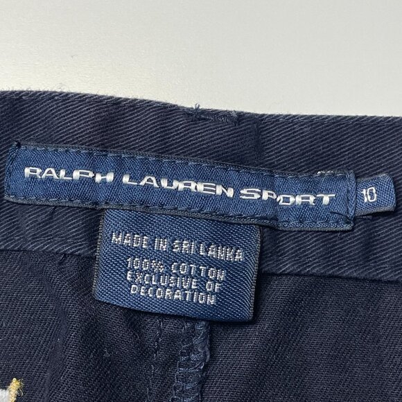 Ralph Lauren Sport Zip Front Mini Skirt 10 Blue Embroidered Flags Nautical Twill - Picture 9 of 10